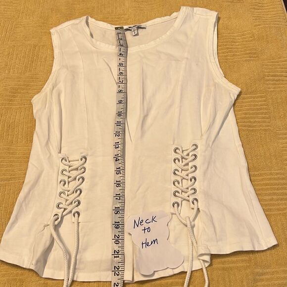 William Rast size medium white sleeveless lace up detail top one tiny spot EUC - Picture 11 of 13